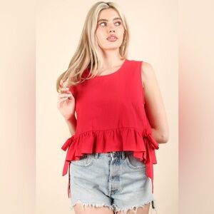 VERY J Side Tie Detail Ruffled Sleeveless Top